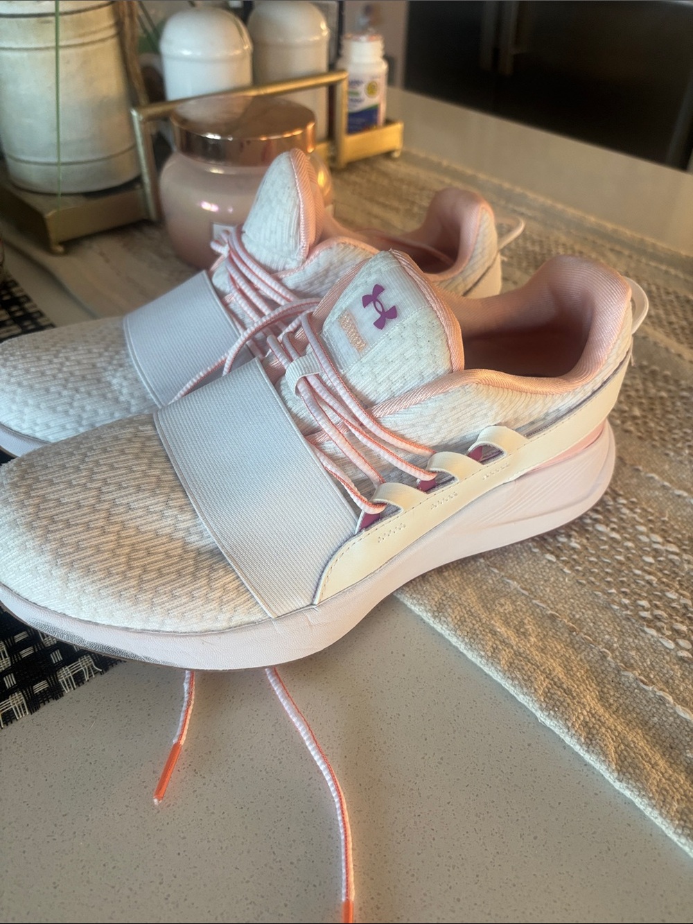 Under Armour Women’s White and Light Pink Slip-On Training Shoes